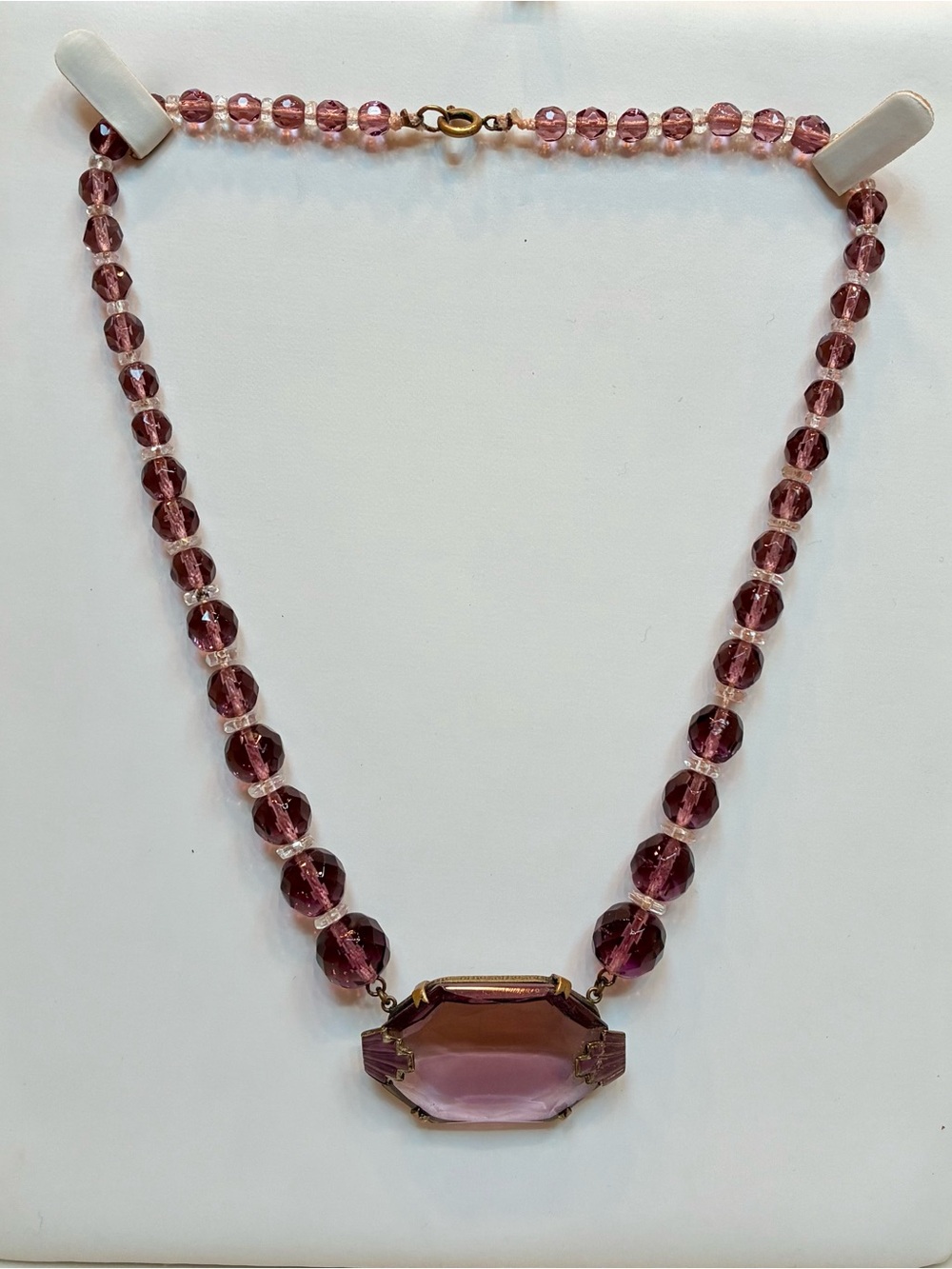 Antique Early 20th Century Art Deco Antique Amethyst Pendant Czech Bead Necklace